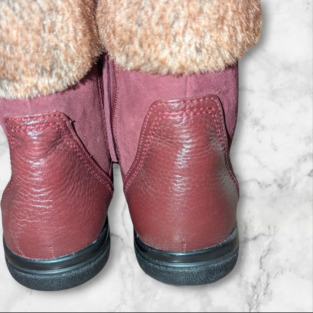 Clarks Kearns Ramsey women's suede faux fur-Llned boots, size 9, burgundy